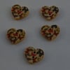 Five wooden heart buttons