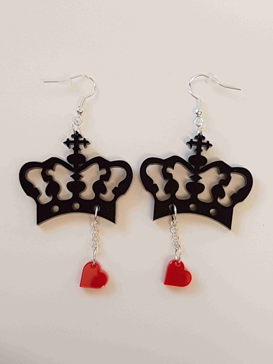 Crown and Heart Earrings - Acrylic
