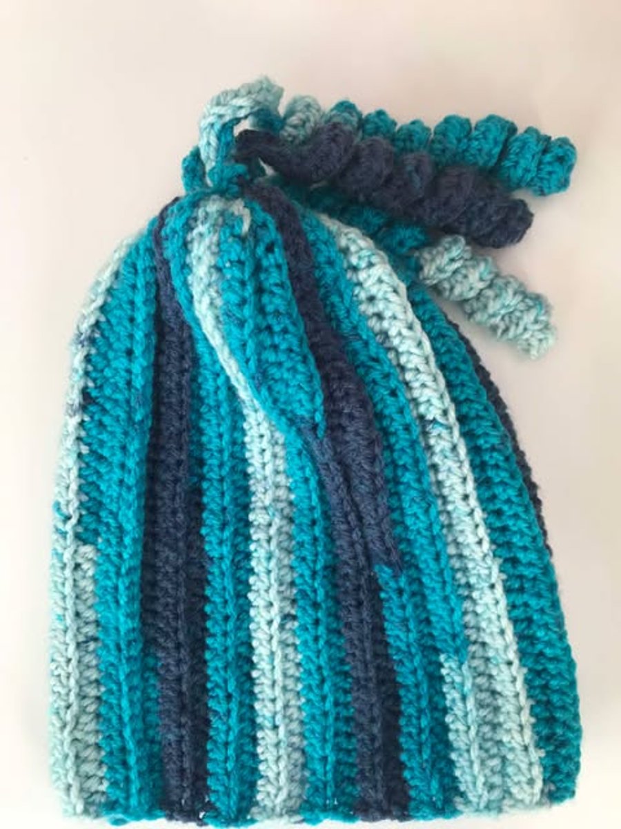 Handmade crocheted Blue adult hat