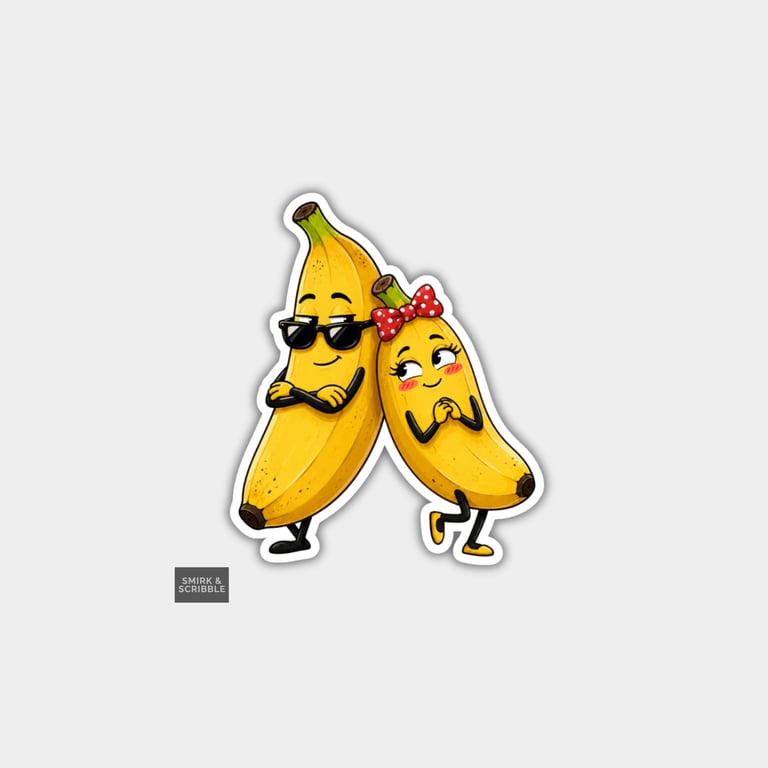 Funny Novelty Vinyl Sticker - Cute Posing Banana Couple