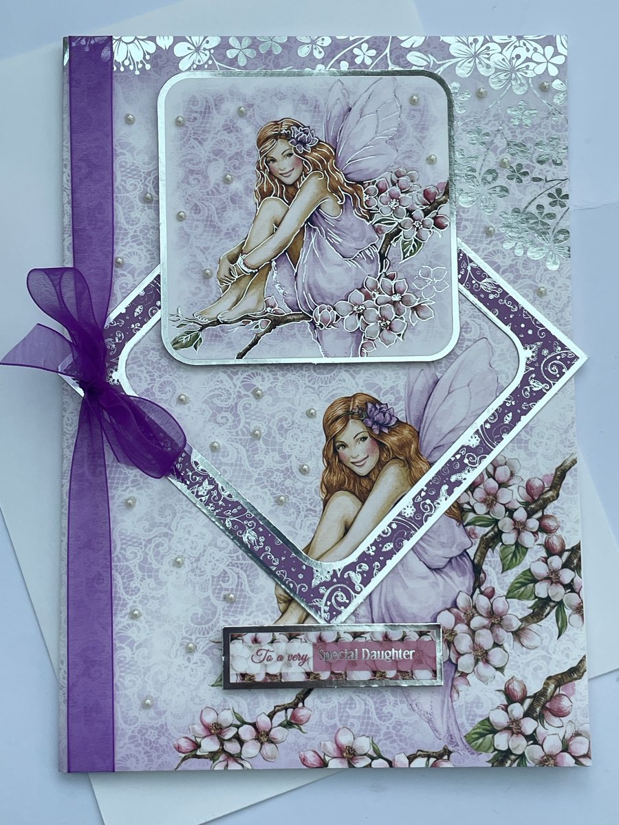 To a very special daughter beautiful cherry blossom fairy card