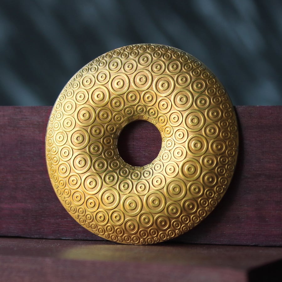 Gold Brooch, Circle Pattern, Handmade, Sterling Silver Large Round Brooch, No.6