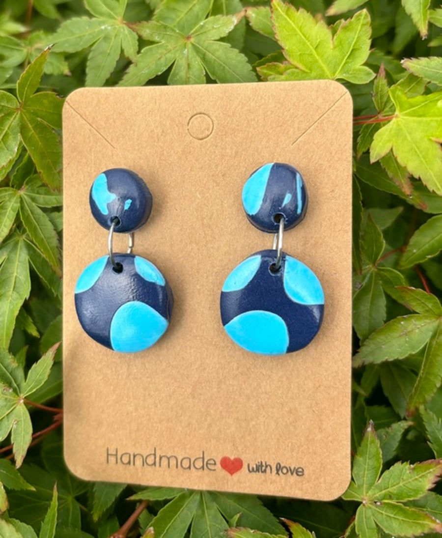 Unique Navy And Turquoise Patterned Drop Earrings