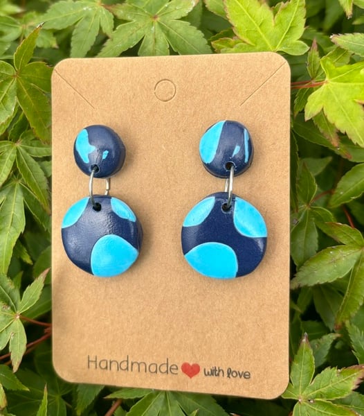 Unique Navy And Turquoise Patterned Drop Earrings