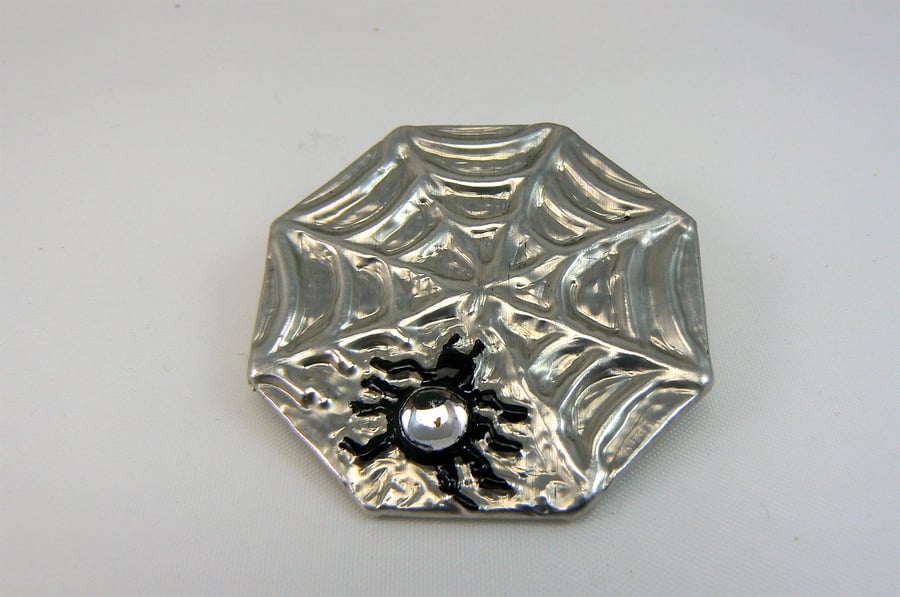 Pewter brooch ( spider on web with stone)