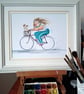 Bicycle, Doggy and me, original watercolour painting - Image 3