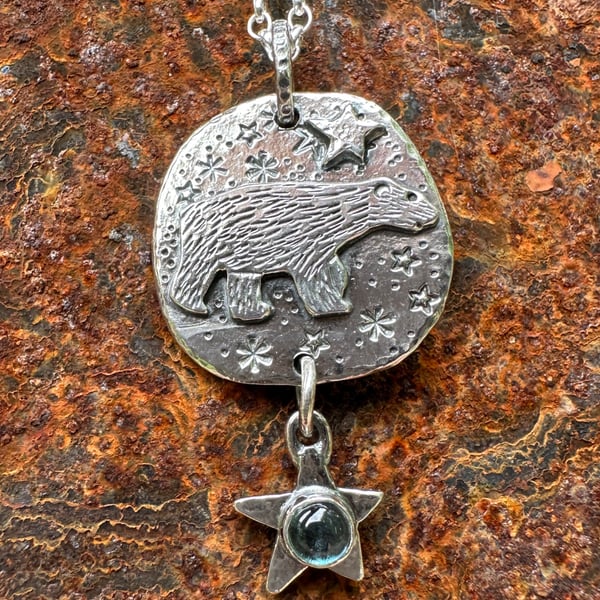 Polar Bear Pendant with Blue Topaz Cabochon