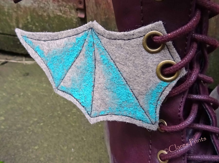 Steampunk Fabric Boot Wings Bat Wings Grey Blue Cosplay