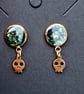 Gothic golden glitter skulls stud earrings emo punk alt