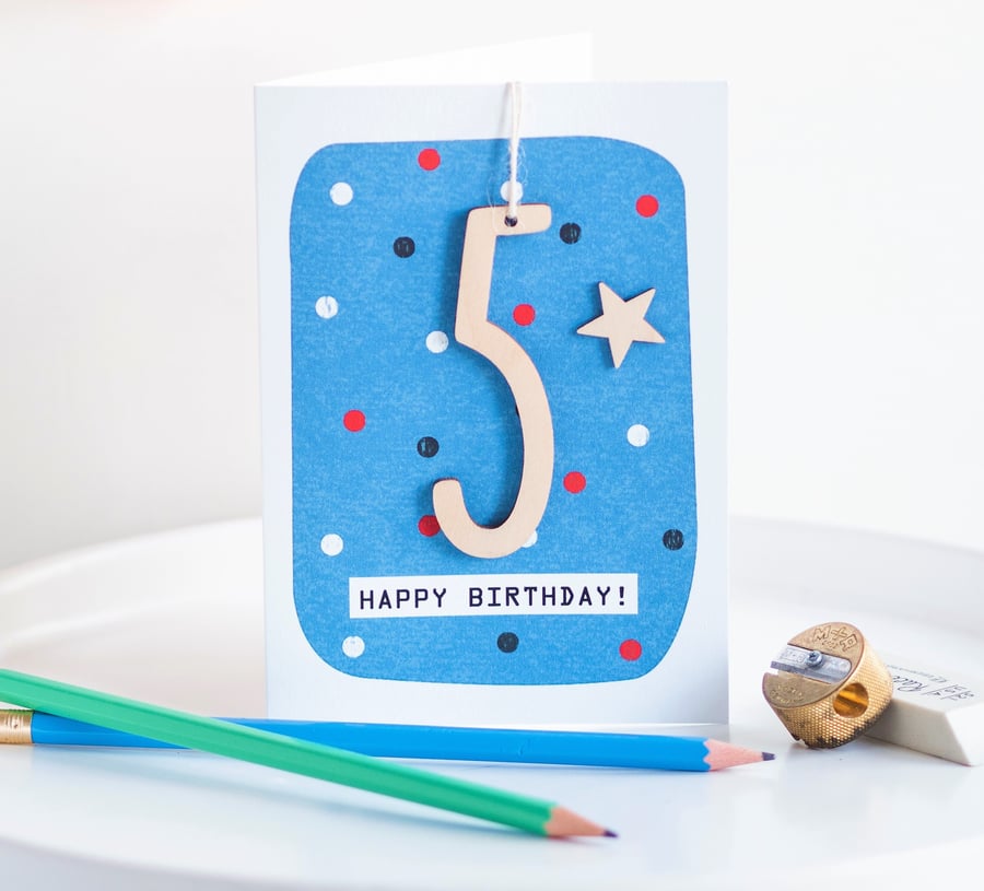 Age 5 Birthday Card - Keepsake Card, Handmade Card, Kids Card, Age 5, 5th Birthd