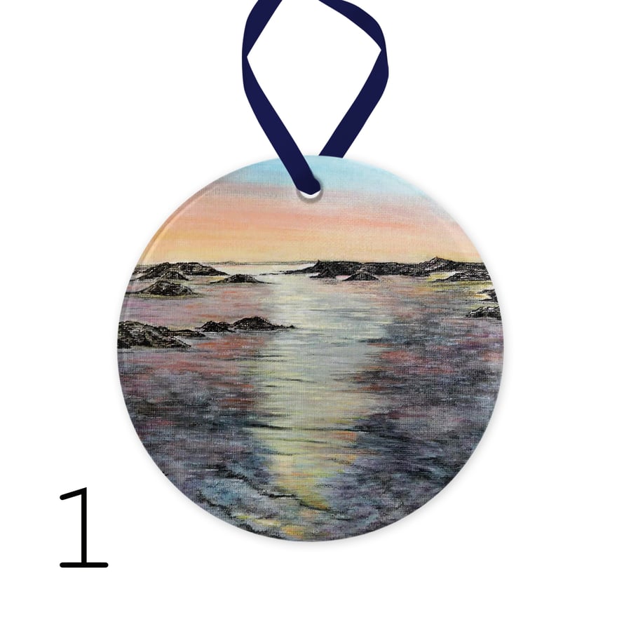 Ceramic decorations with a choice of Galloway images from my original paintings