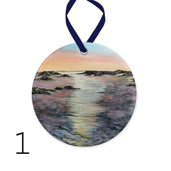 Ceramic decorations with a choice of Galloway images from my original paintings