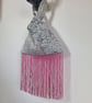  Silvery grey raised patterned Velvet Japanese knot bag with hot pink 19cm trim - Image 3
