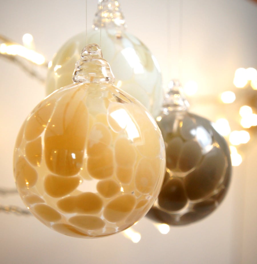 Mini Ivory Colour Handmade Blown Glass Bauble