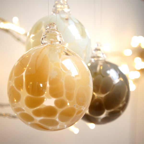 Mini Ivory Colour Handmade Blown Glass Bauble