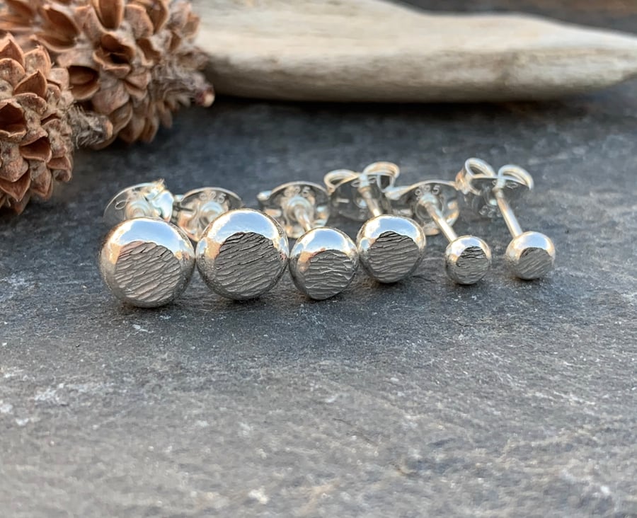 Minimalist Stud Earrings, Recycled Silver Pebble Studs