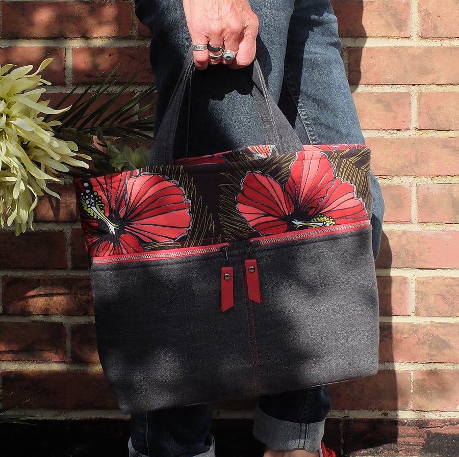 Hibiscus Pattern Hand Bag - Tote Bag