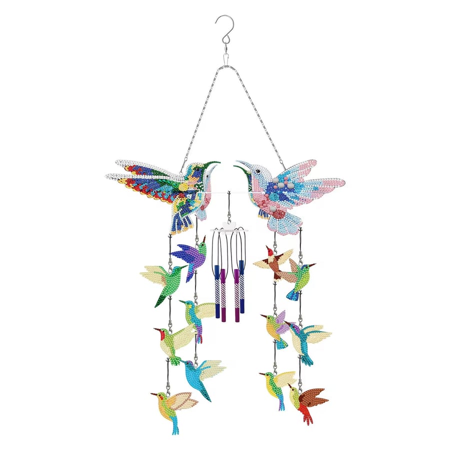 5D DIY Humming Birds Hanging Windchime Diamond Painting Kit Crystal Embroidery R