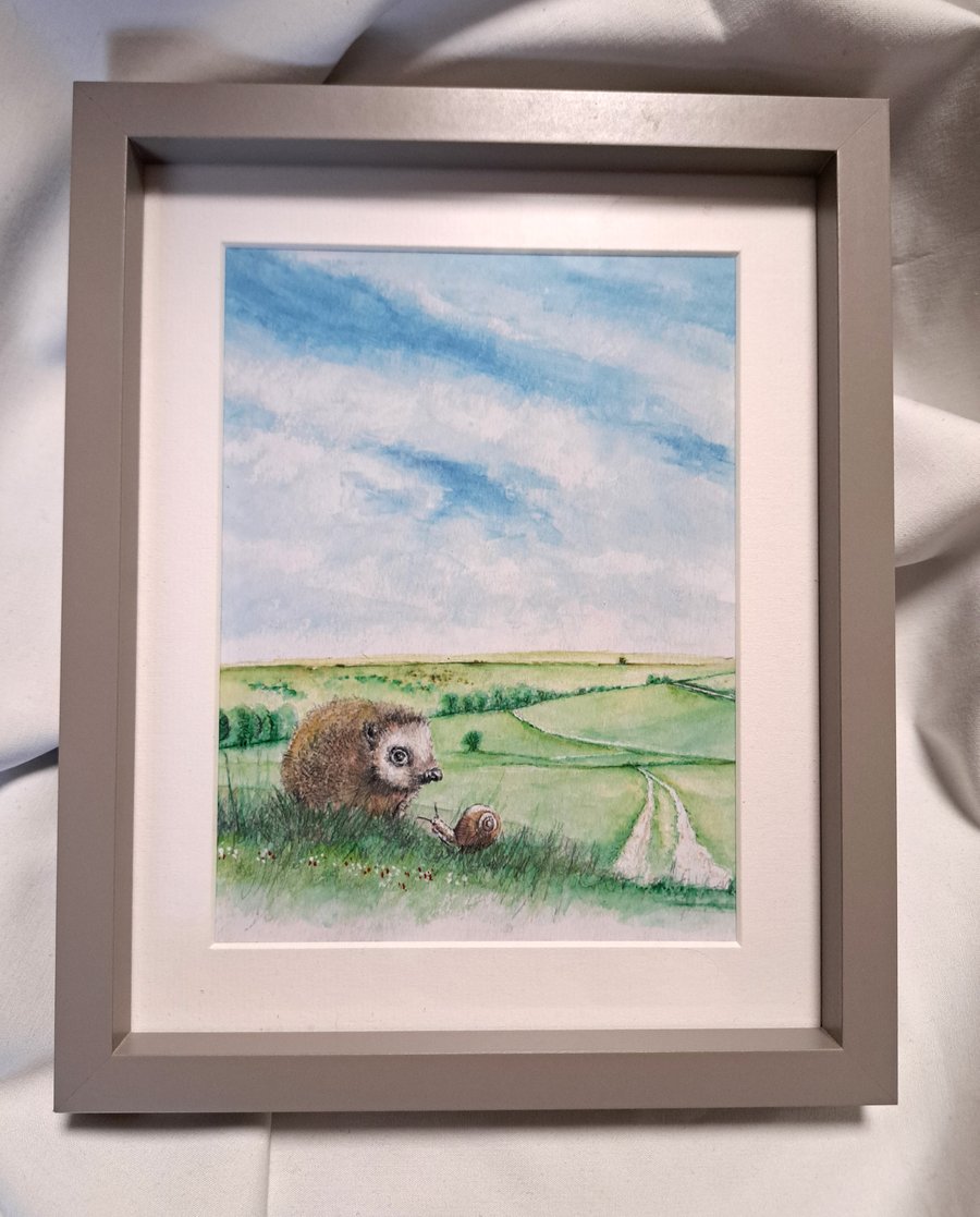 Watercolour print of a Southdowns Sussex Hedgehog