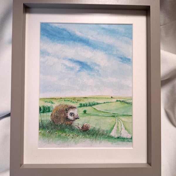 Watercolour print of a Southdowns Sussex Hedgehog