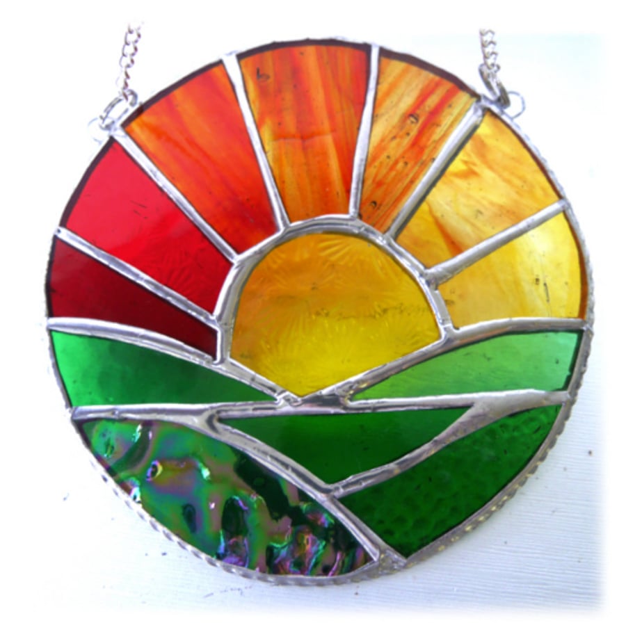 Sunrise Ring Stained Glass Suncatcher Handmade Green Fields 002