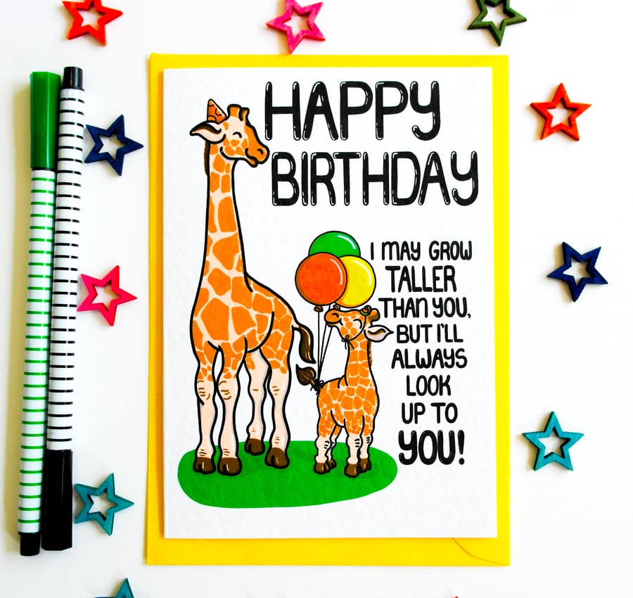 Cute Giraffe Birthday Card From a Child to Mum Dad Sibling Uncle Aunt