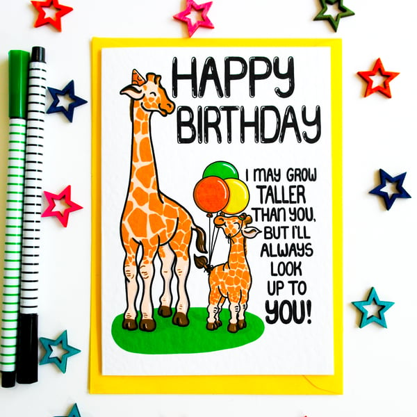 Cute Giraffe Birthday Card From a Child to Mum Dad Sibling Uncle Aunt
