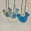 Set of 3 folk art bird Christmas decorations 