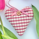CLOVER PINK GINGHAM FABRIC HEART DECORATION