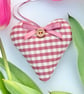 CLOVER PINK GINGHAM FABRIC HEART DECORATION