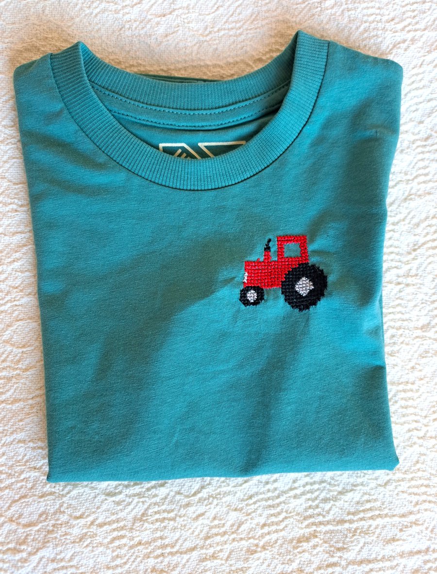 Tractor, T-shirt, age 3-4 years, hand embroidered