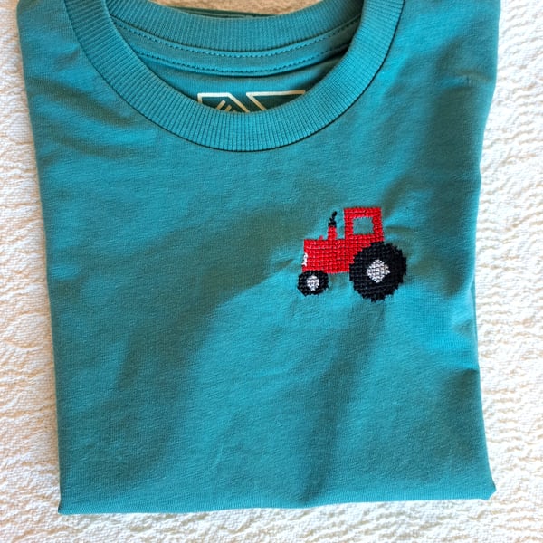 Tractor, T-shirt, age 3-4 years, hand embroidered