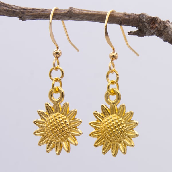 Gold Sunflower Earrings