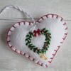 Hand Embroidered Holly and Mistletoe Wreath Felt Christmas Decoration