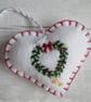 SOLD - Hand Embroidered Holly and Mistletoe Wreath Felt Christmas Decoration - Image 1