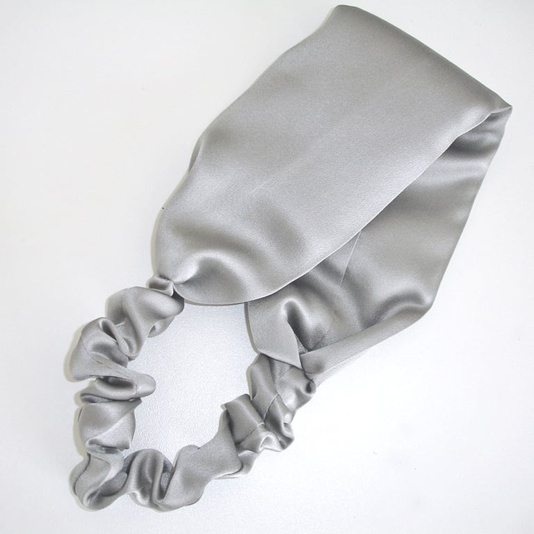 Silk Headband Light Grey Mulberry Silk Silver Hairband Elasticated