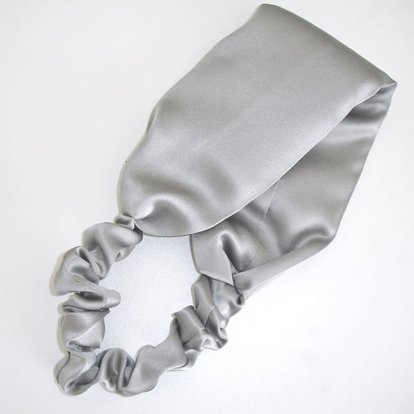 Silk Headband Light Grey Mulberry Silk Silver Hairband Elasticated