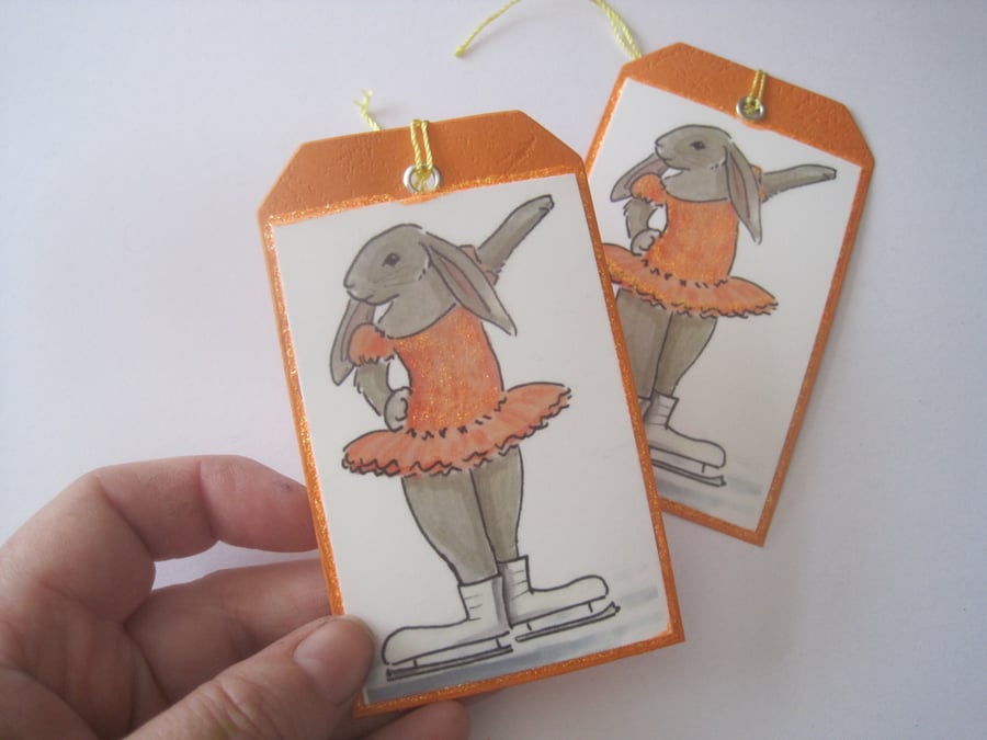 Gift Tag Ice Dancing  Rabbits x 2