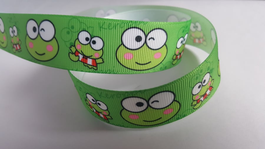 1m Character Ribbon - Printed Grosgrain - 25mm - Frog 