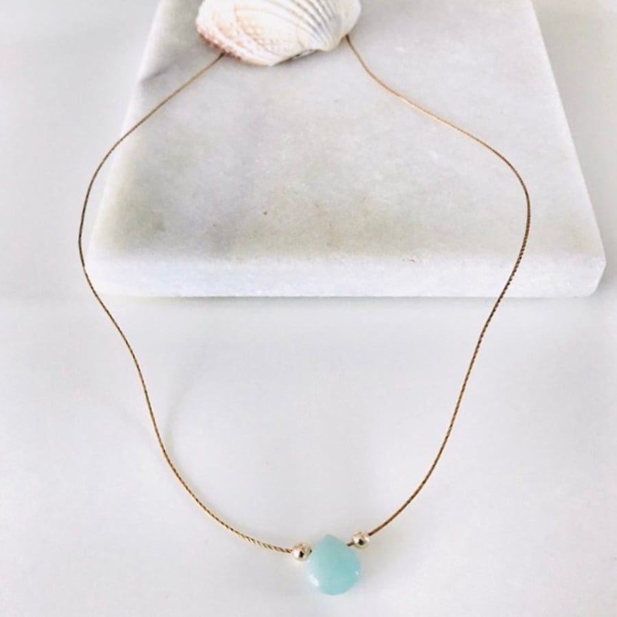 Aqua blue chalcedony gemstone bead necklace 