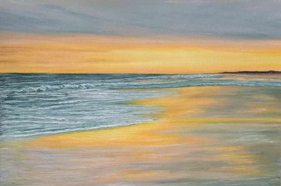 Original signed, Bamburgh seascape, painting, in a 16 by 20 inch mount