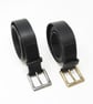 1.5" wide black leather belt; choice of antique finish buckle - Image 1