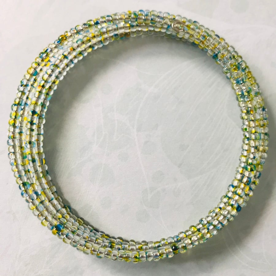 Multicolour Seed Beaded Memory Wire Bracelet 