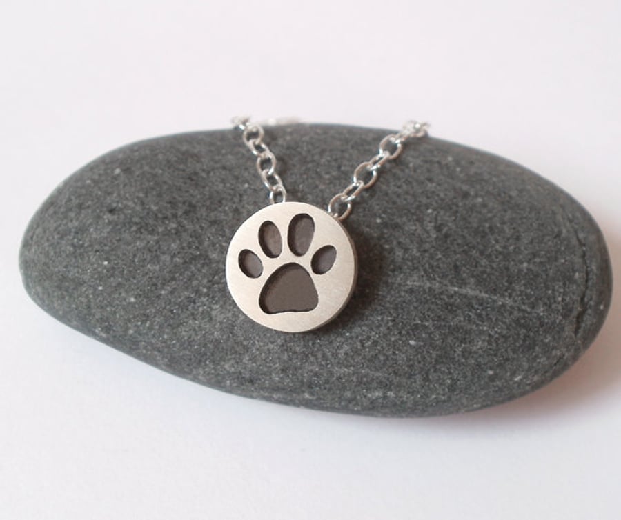 Pawprint Necklace In Oxidized Sterling Silver