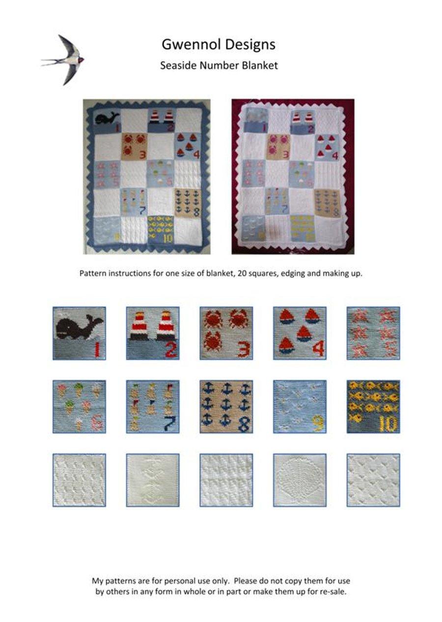 Seaside Number Baby Blanket PDF Knitting Pattern