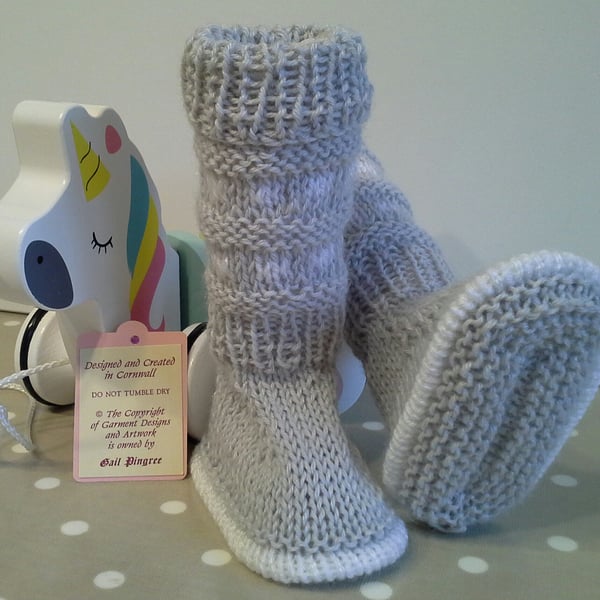 Baby Bootie Socks, Leg Warmers with Merino Wool 3-9 months size