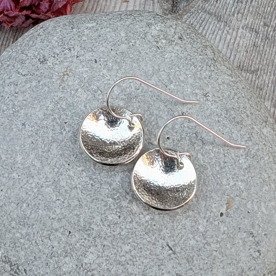 Sterling Silver Textured Dome Disc Drop Earrings - JBJ1002