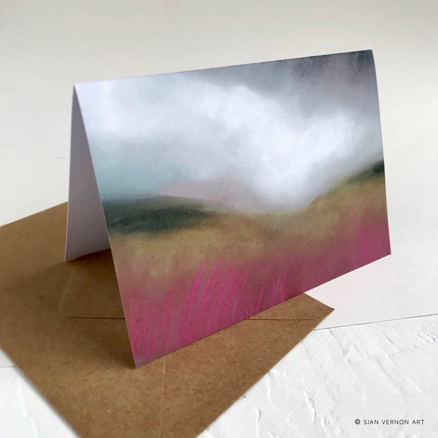 Rain over Burbage Moor - Peak District art greetings card