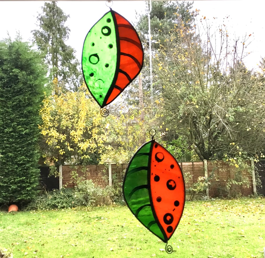 Pair of Stained glass leaves 