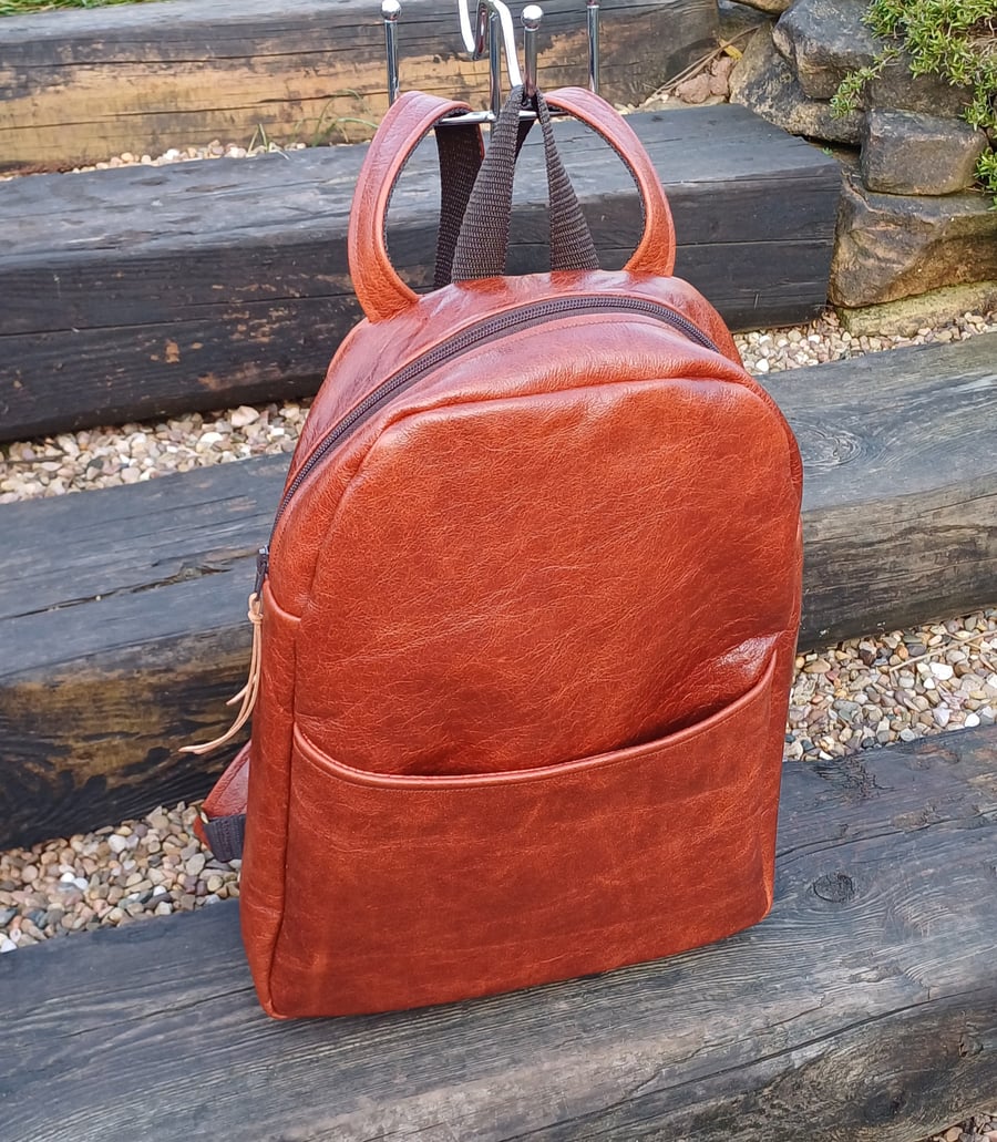 Leather backpack brown tan leather unisex rucksack leather shoulder bag 